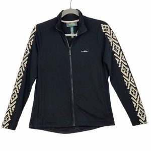 L-RL Lauren Active Womens Petite Sz M Zip Jacket Black White Embroidered Sleeves